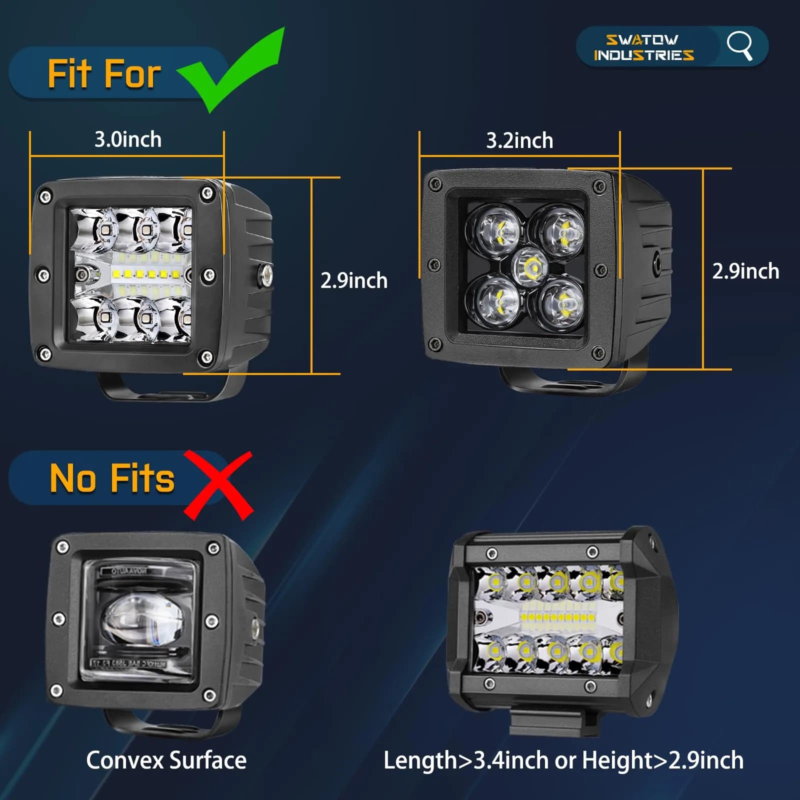 SWATOW INDUSTRIES Yellow 3 Inch LED Light Bar Covers (2-Pack) | Protects Pod Lights in Fog & Rain - view 5