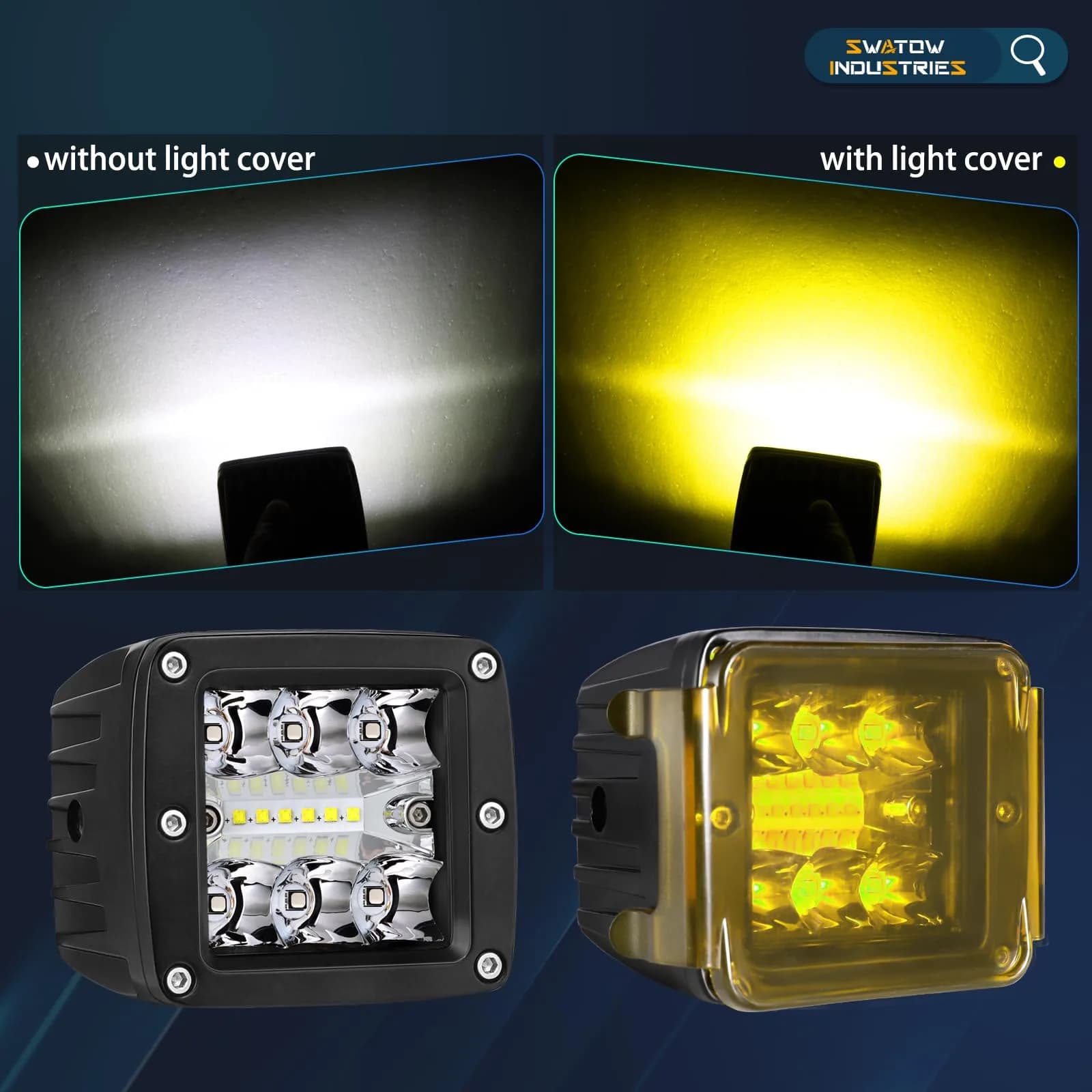 SWATOW INDUSTRIES Yellow 3 Inch LED Light Bar Covers (2-Pack) | Protects Pod Lights in Fog & Rain - view 2