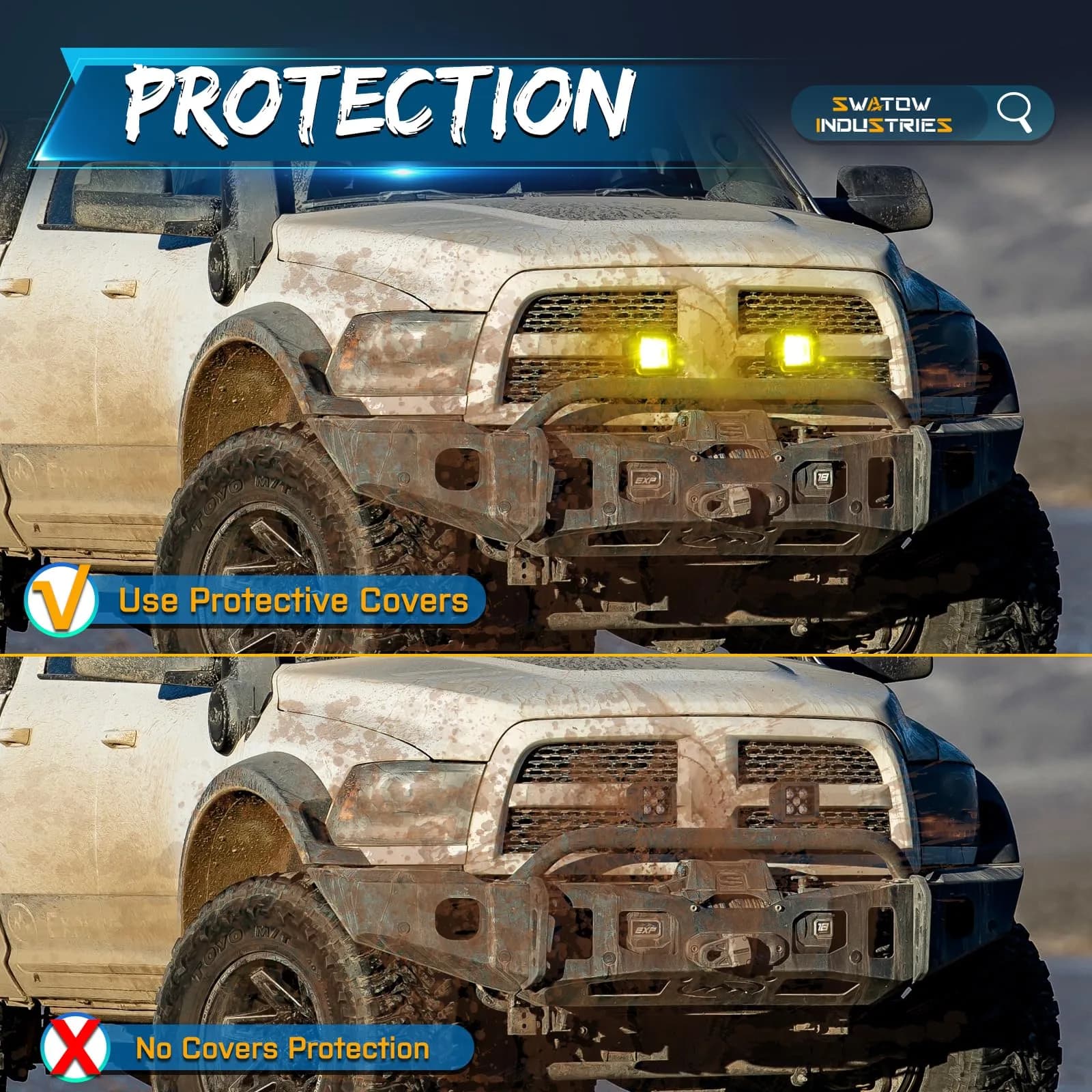 SWATOW INDUSTRIES Yellow 3 Inch LED Light Bar Covers (2-Pack) | Protects Pod Lights in Fog & Rain - view 4