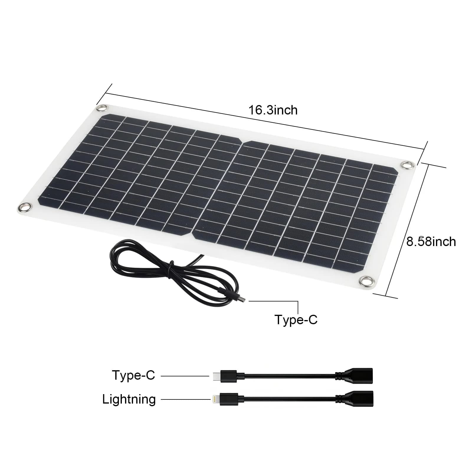 Soshine 15W 5V Solar Panel 2.0 Flexible Waterproof USB C Solar Charger 42.49cm (16.73in) | High-Efficiency Monocrystalline Output - view 5