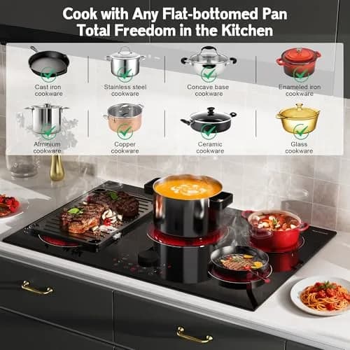 Karienvir 30 Inch Electric Cooktop 8600W | 5 Burners, Expandable Zone, 220-240V Hardwired thumbnail 6
