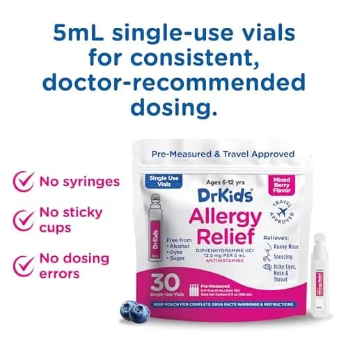 Dr. Kids Children's Allergy Relief Medicine, Mixed Berry Flavor, 30 Count | Fast-Acting, DYE FREE, Travel-Friendly thumbnail 3