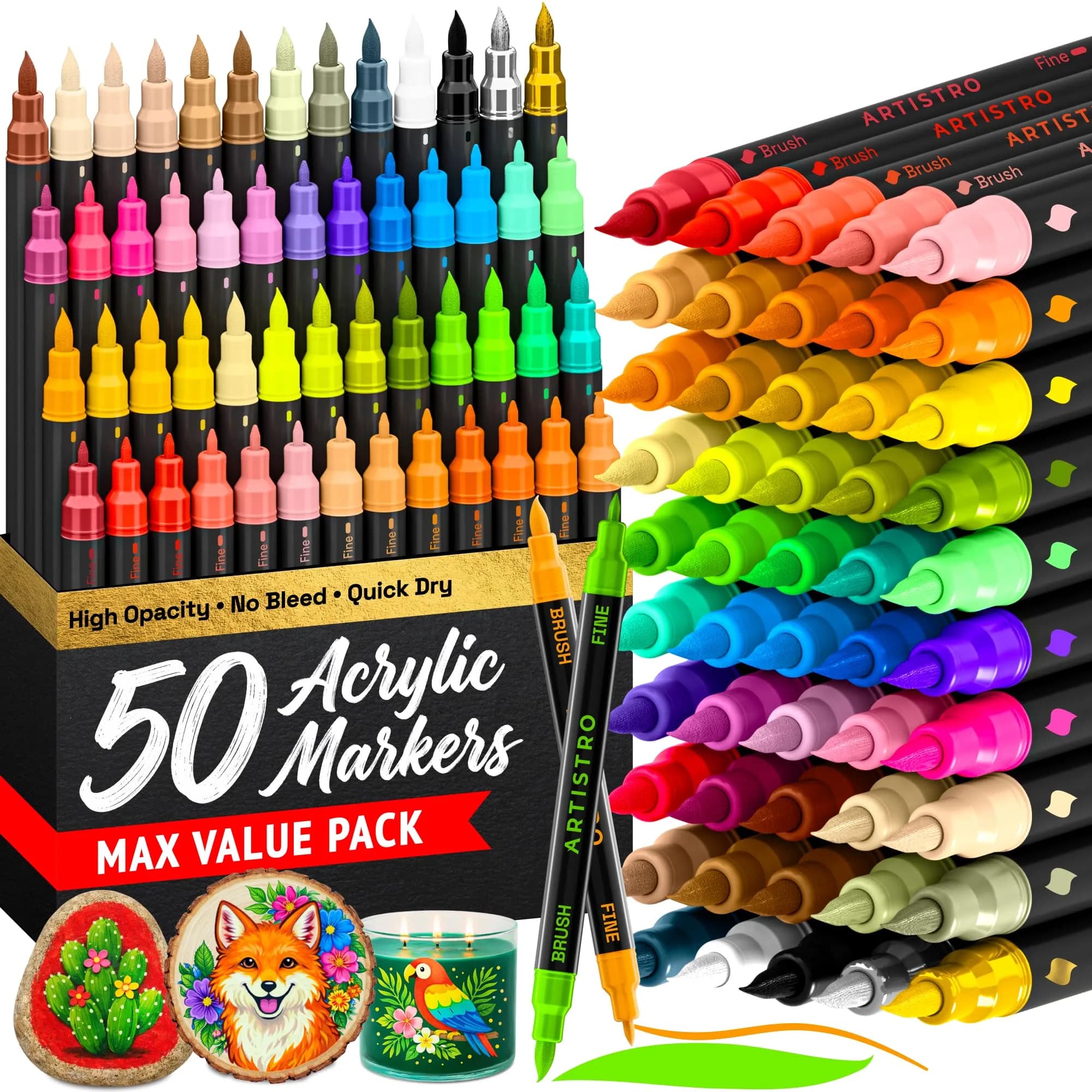 ARTISTRO 50 Acrylic Dual-Tip Glass Marker Pens for Wine Glasses | ASTM D-4236 Certified - main product image