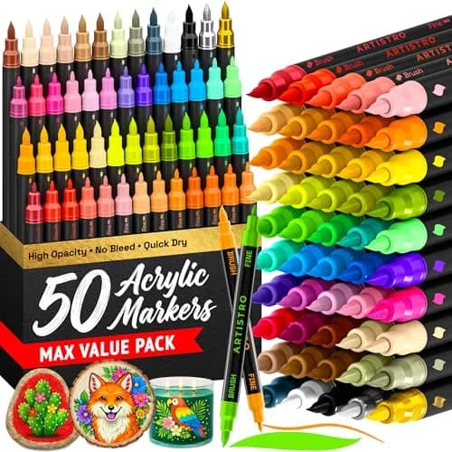 ARTISTRO 50 Acrylic Dual-Tip Glass Marker Pens for Wine Glasses | ASTM D-4236 Certified thumbnail 1
