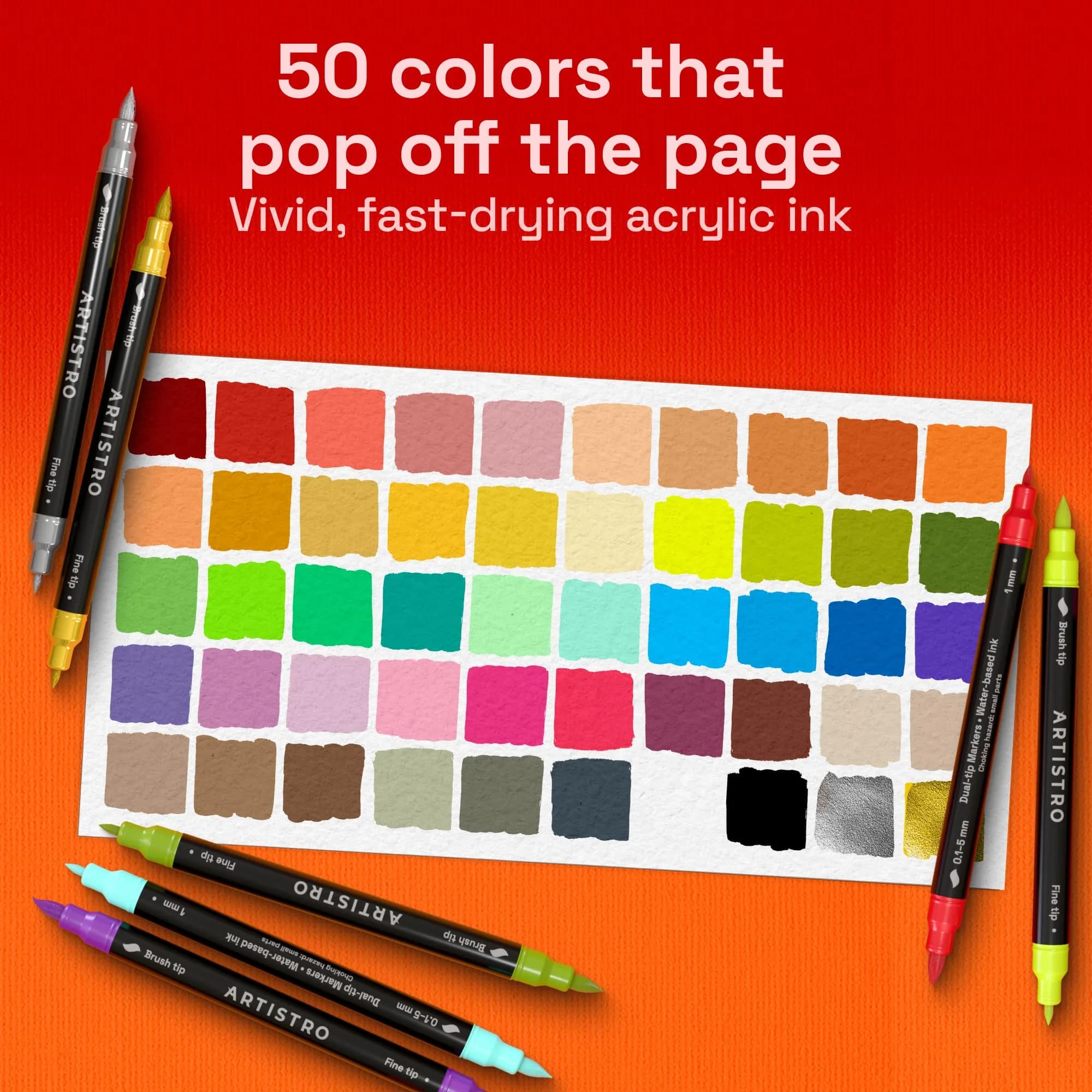 ARTISTRO 50 Acrylic Dual-Tip Glass Marker Pens for Wine Glasses | ASTM D-4236 Certified - view 3