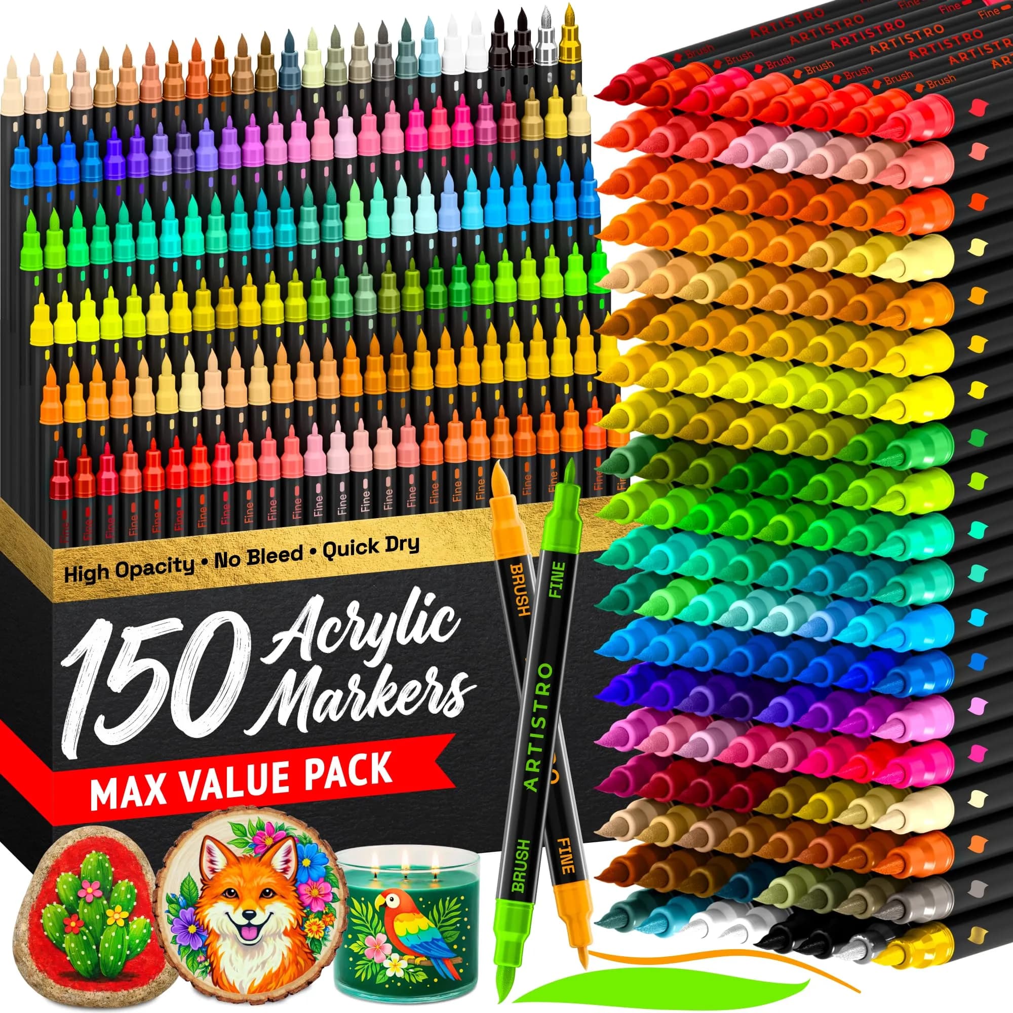 ARTISTRO 150 Acrylic Dual-Tip Glass Marker Pens for Wine Glasses, Tumblers & Ceramics | 150-Count Multicolor Set
