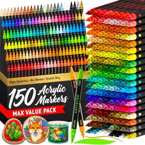 ARTISTRO 150 Acrylic Dual-Tip Glass Marker Pens for Wine Glasses, Tumblers & Ceramics | 150-Count Multicolor Set thumbnail 1
