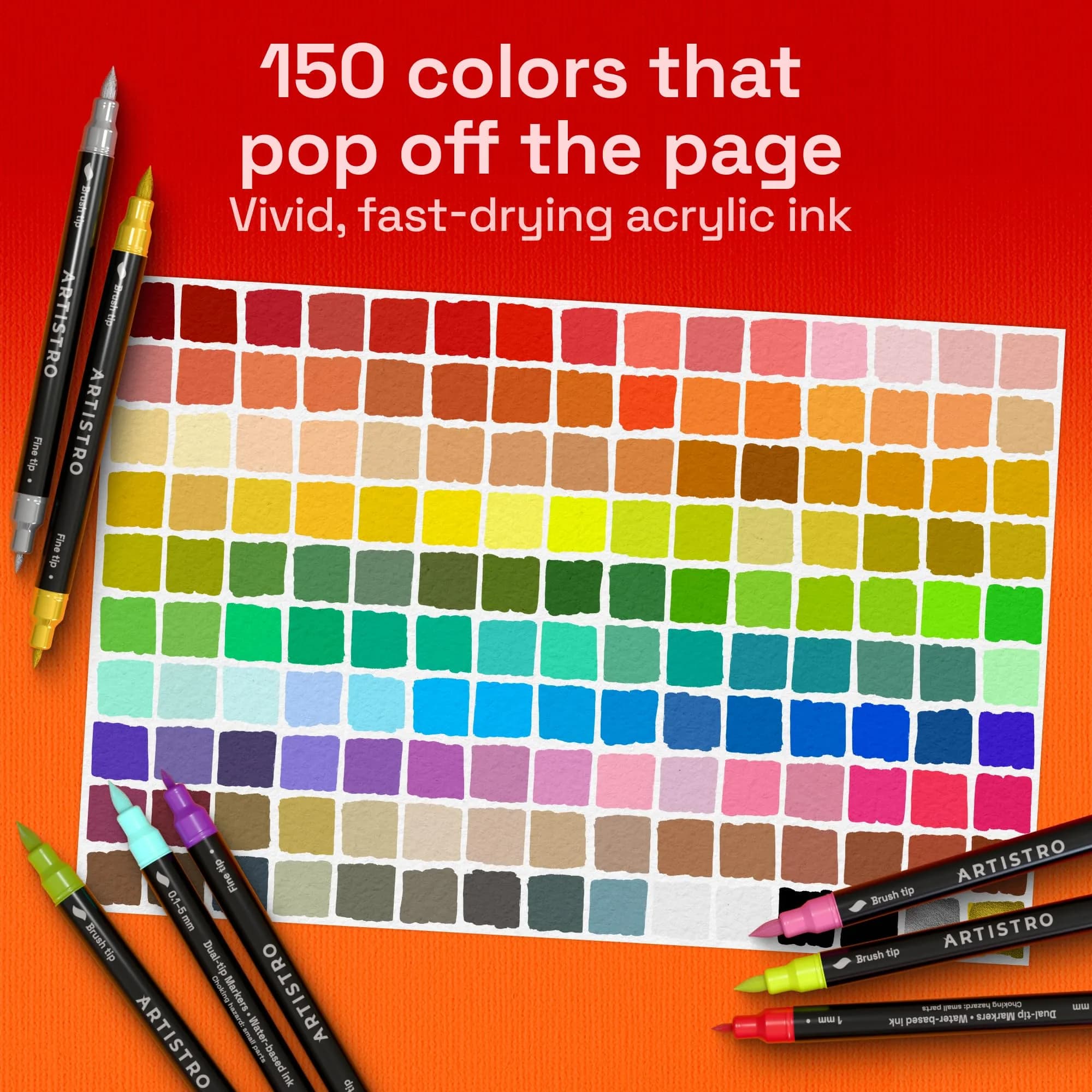 ARTISTRO 150 Acrylic Dual-Tip Glass Marker Pens for Wine Glasses, Tumblers & Ceramics | 150-Count Multicolor Set - view 3