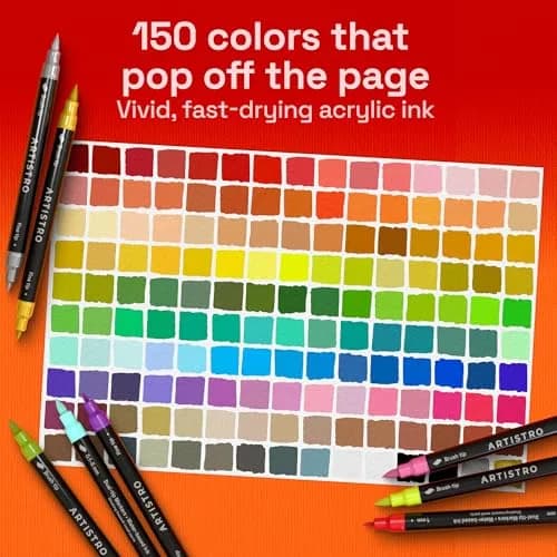 ARTISTRO 150 Acrylic Dual-Tip Glass Marker Pens for Wine Glasses, Tumblers & Ceramics | 150-Count Multicolor Set thumbnail 3