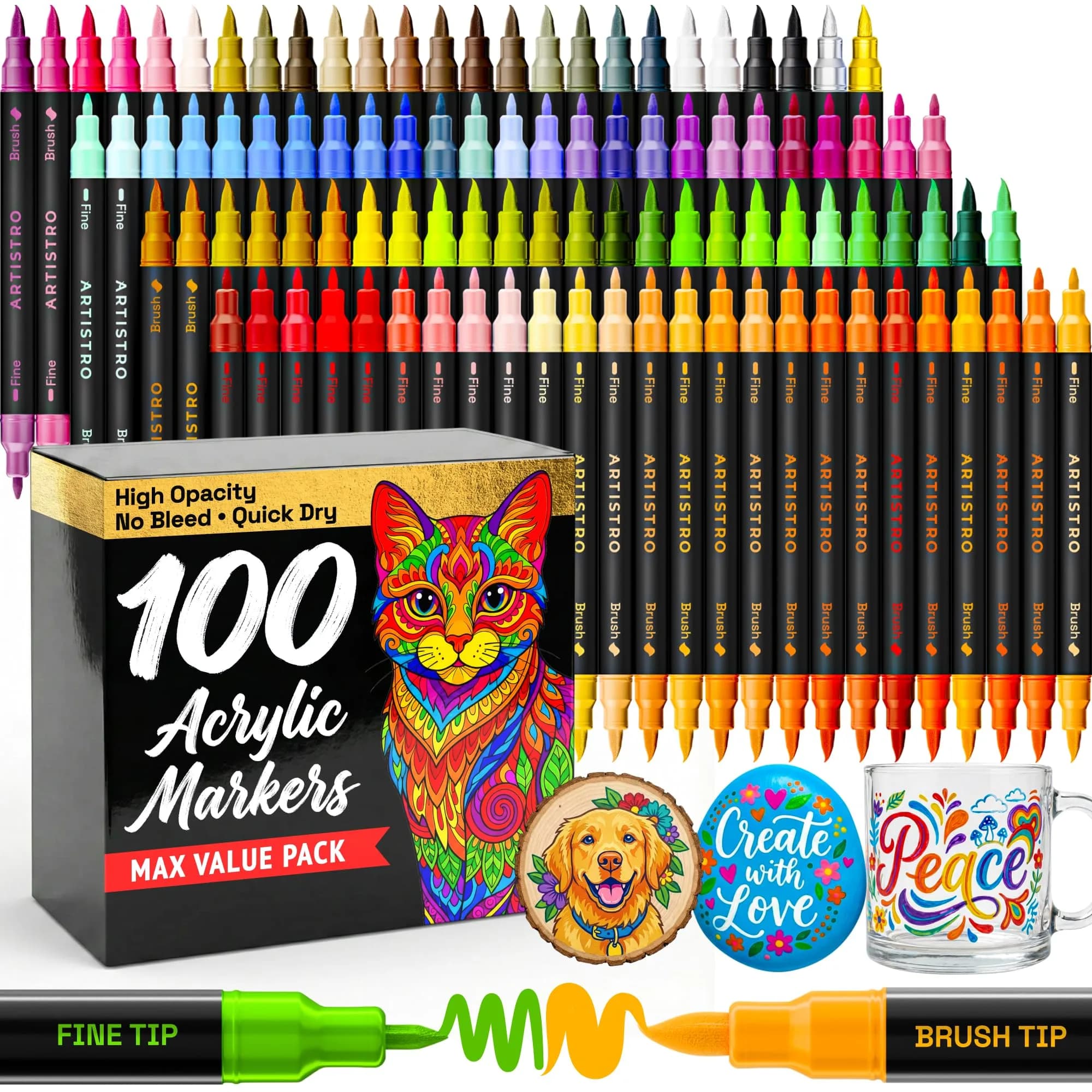 ARTISTRO Acrylic Dual-Tip Glass Marker Pens for Wine Glasses, 100 Count | Vibrant Multicolor Paint Pens for Parties & Crafts - main product image