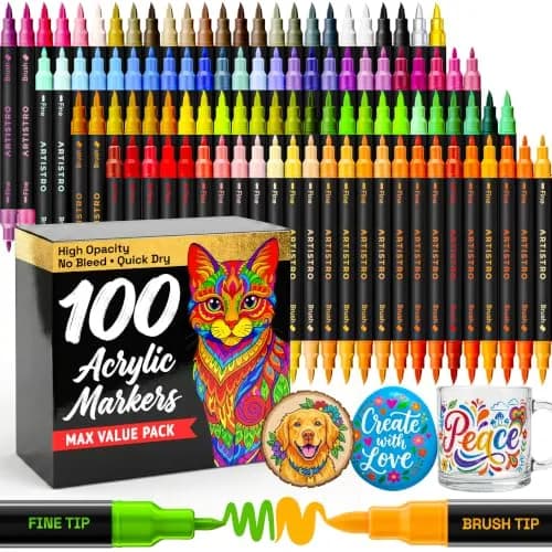 ARTISTRO Acrylic Dual-Tip Glass Marker Pens for Wine Glasses, 100 Count | Vibrant Multicolor Paint Pens for Parties & Crafts thumbnail 1