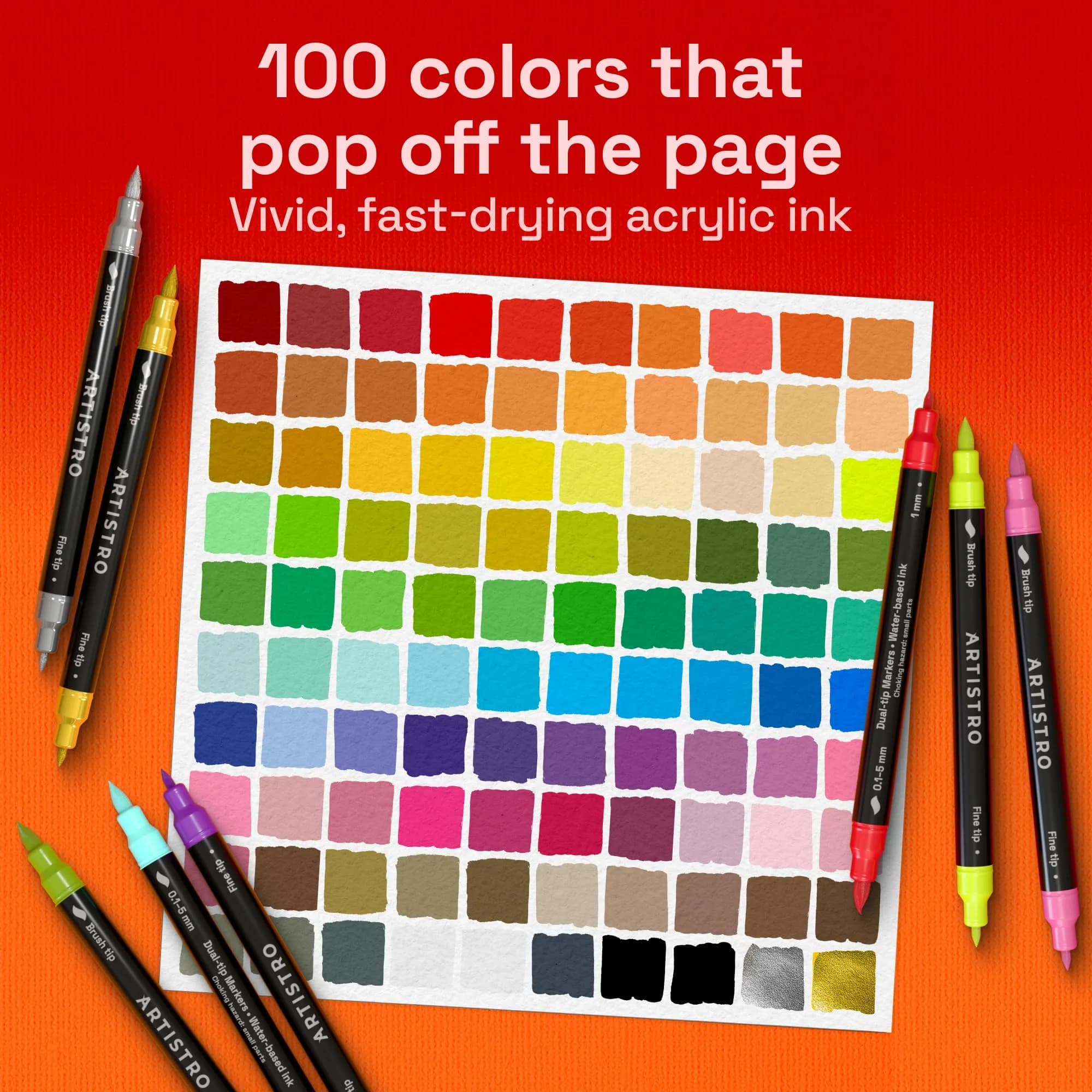 ARTISTRO Acrylic Dual-Tip Glass Marker Pens for Wine Glasses, 100 Count | Vibrant Multicolor Paint Pens for Parties & Crafts - view 3