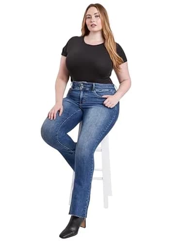 Royalty For Me Women's Plus Premium Stretch High Rise Bootcut Jeans, N Indigo Blue, 14W | Flattering Fit with Flexibility thumbnail 6