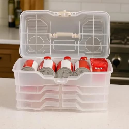 Best Kept Portable Kitchen Organizer Case with Lid & Trays, White 39cm (15" L x 8.5" W x 9" H) | For Utensils, Spices, Pantry & Travel thumbnail 2