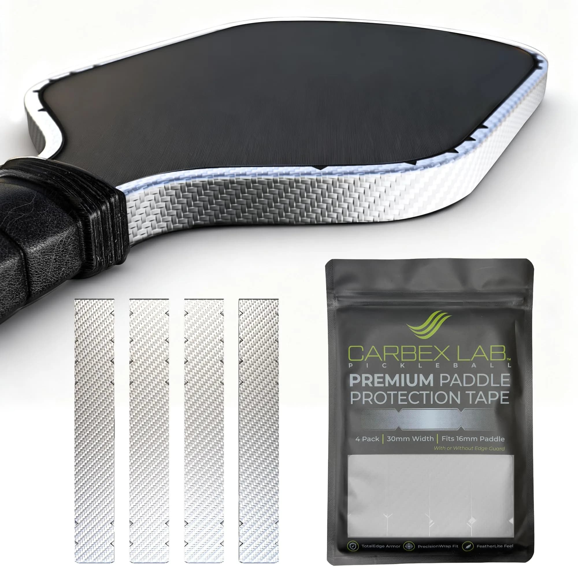 Carbex Lab Pickleball Edge Guard Tape – Carbon Silver – 30mm Width for 16mm Paddle | Lightweight, Durable Shield — Carbon Silver
