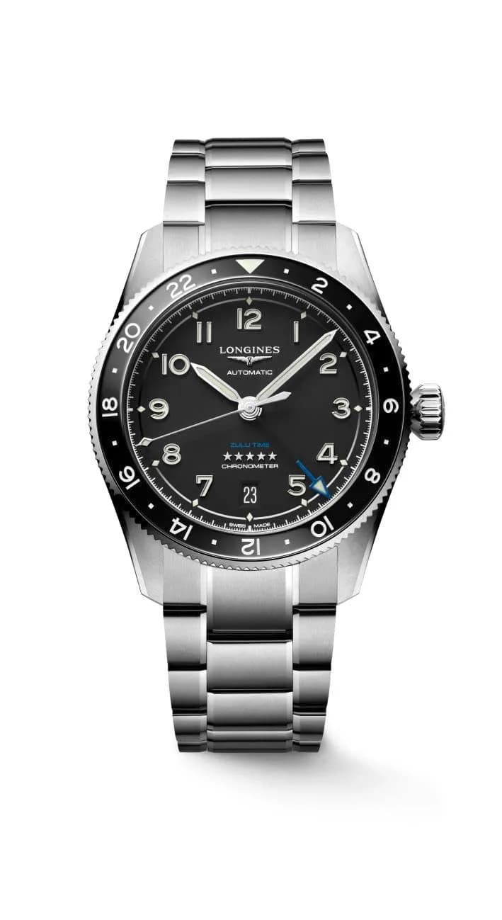 Longines Spirit Zulu Time 39MM Automatic Watch | Swiss Movement, Water-Resistant, 5-Year Warranty — Black matt, Metal
