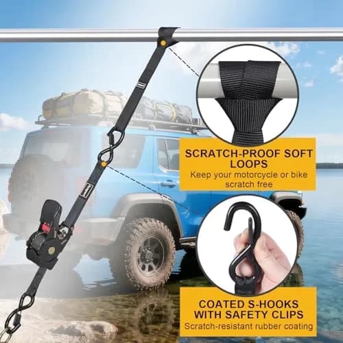 Ayaport Retractable Ratchet Straps 2.54cm x 3.81m (1" x 12.5ft) 2-Pack | Heavy Duty 544kg (1200lbs) Break Strength Tie Downs thumbnail 5