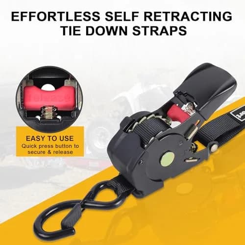 Ayaport Retractable Ratchet Straps 2.54cm x 3.81m (1" x 12.5ft) 2-Pack | Heavy Duty 544kg (1200lbs) Break Strength Tie Downs thumbnail 2