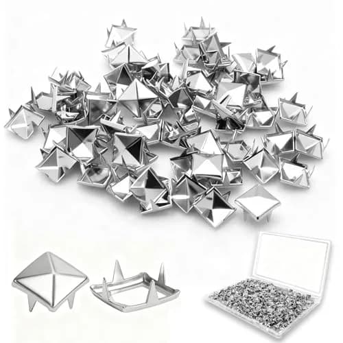 XIAEQOH 500PCS 10mm 4-Prong Square Spikes | Silver Metal Pyramid Studs for Crafts & Clothing thumbnail 1