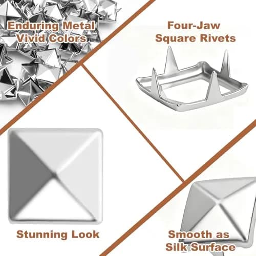 XIAEQOH 500PCS 10mm 4-Prong Square Spikes | Silver Metal Pyramid Studs for Crafts & Clothing thumbnail 2
