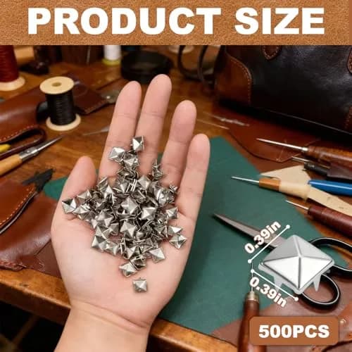 XIAEQOH 500PCS 10mm 4-Prong Square Spikes | Silver Metal Pyramid Studs for Crafts & Clothing thumbnail 3