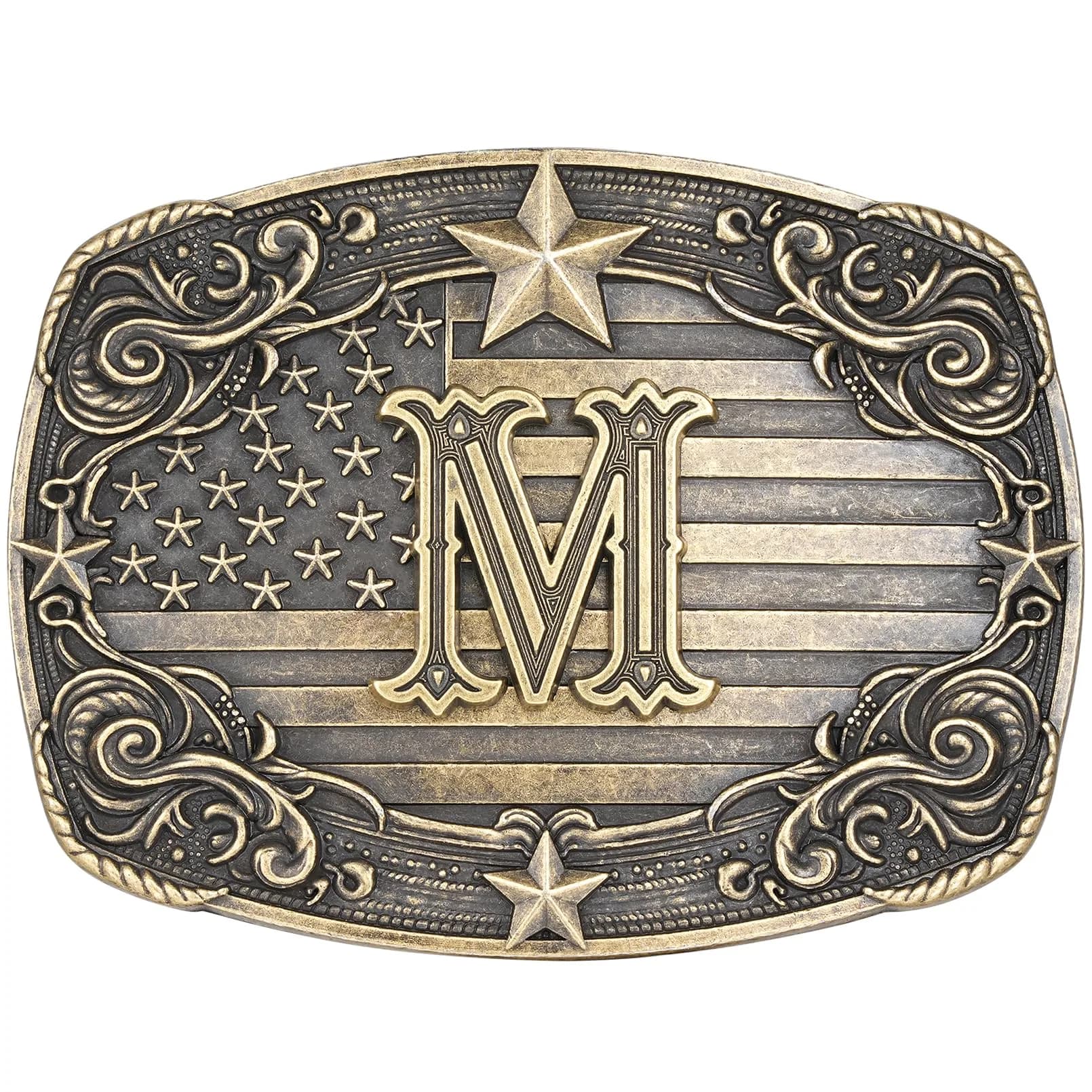 Flipslo Western Belt Buckle for Men Women Vintage Initial Letter M Cowboy Belt Buckle Texas Rodeo Buckle hebillas vaqueras para hombre — M