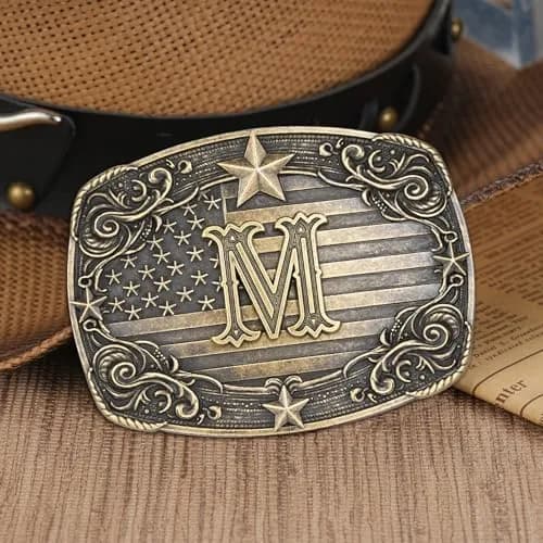 Flipslo Western Belt Buckle for Men Women Vintage Initial Letter M Cowboy Belt Buckle Texas Rodeo Buckle hebillas vaqueras para hombre thumbnail 3