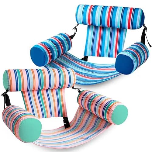 Sloosh Inflatable Pool Floats Adult 2-Pack | Blue, Light Green Stripes, 76cm x 41cm x 61cm (30"x16"x24") thumbnail 1