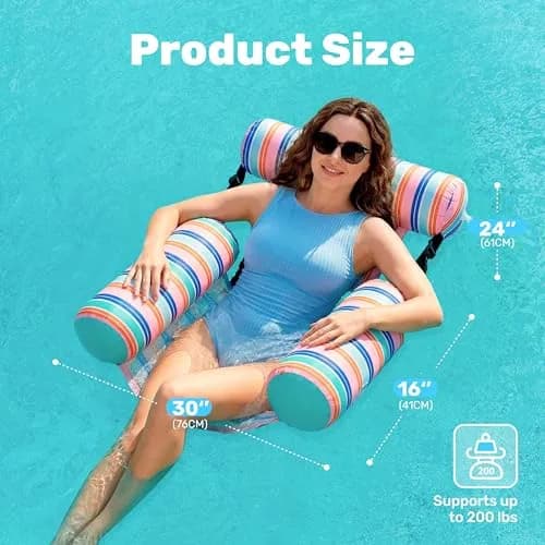 Sloosh Inflatable Pool Floats Adult 2-Pack | Blue, Light Green Stripes, 76cm x 41cm x 61cm (30"x16"x24") thumbnail 4