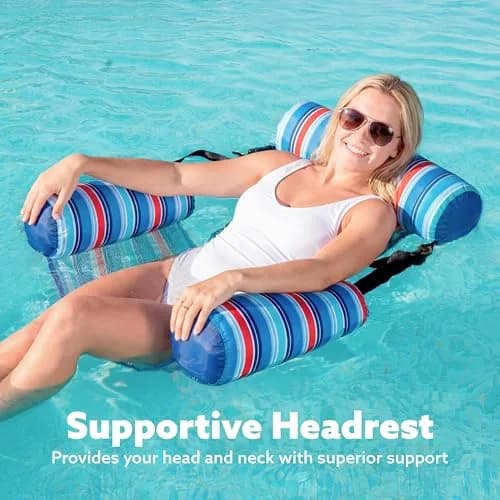 Sloosh Inflatable Pool Floats Adult 2-Pack | Blue, Light Green Stripes, 76cm x 41cm x 61cm (30"x16"x24") thumbnail 5