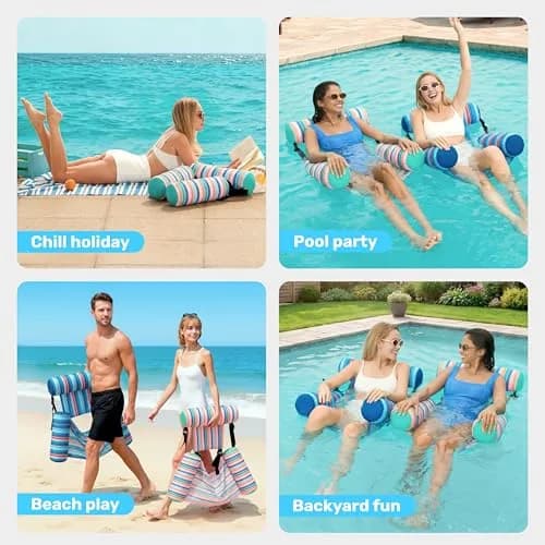 Sloosh Inflatable Pool Floats Adult 2-Pack | Blue, Light Green Stripes, 76cm x 41cm x 61cm (30"x16"x24") thumbnail 7
