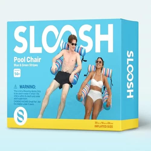 Sloosh Inflatable Pool Floats Adult 2-Pack | Blue, Light Green Stripes, 76cm x 41cm x 61cm (30"x16"x24") thumbnail 8