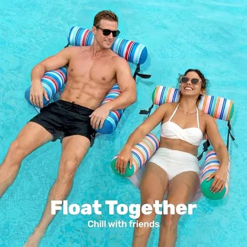Sloosh Inflatable Pool Floats Adult 2-Pack | Blue, Light Green Stripes, 76cm x 41cm x 61cm (30"x16"x24") thumbnail 2