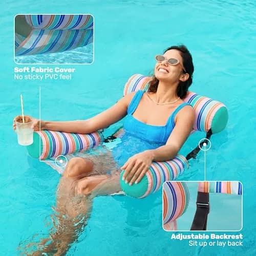 Sloosh Inflatable Pool Floats Adult 2-Pack | Blue, Light Green Stripes, 76cm x 41cm x 61cm (30"x16"x24") thumbnail 3