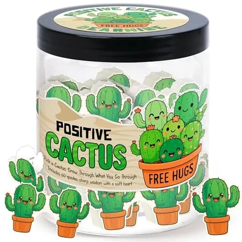 DEARMINE Positive Cactus Jar with 60 Daily Affirmation Cards, Emotional Support Plant Cactus Gifts, Stress Relief, Motivational Gift, Cactus Plushies, Mini Plant Toy Decor, Funny Gifts for Women (Pack of 1) - main product image