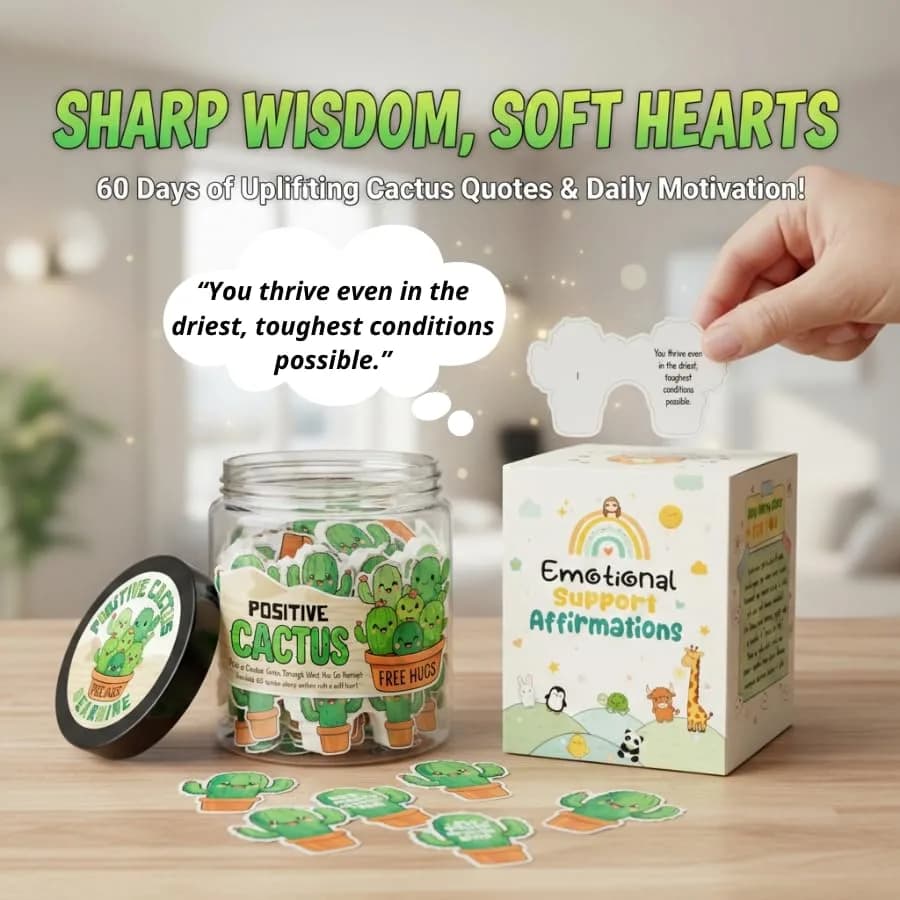 DEARMINE Positive Cactus Jar with 60 Daily Affirmation Cards, Emotional Support Plant Cactus Gifts, Stress Relief, Motivational Gift, Cactus Plushies, Mini Plant Toy Decor, Funny Gifts for Women (Pack of 1) - view 2