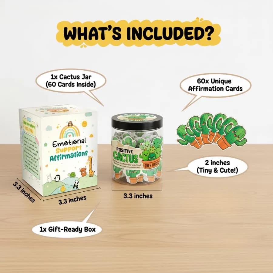 DEARMINE Positive Cactus Jar with 60 Daily Affirmation Cards, Emotional Support Plant Cactus Gifts, Stress Relief, Motivational Gift, Cactus Plushies, Mini Plant Toy Decor, Funny Gifts for Women (Pack of 1) - view 4