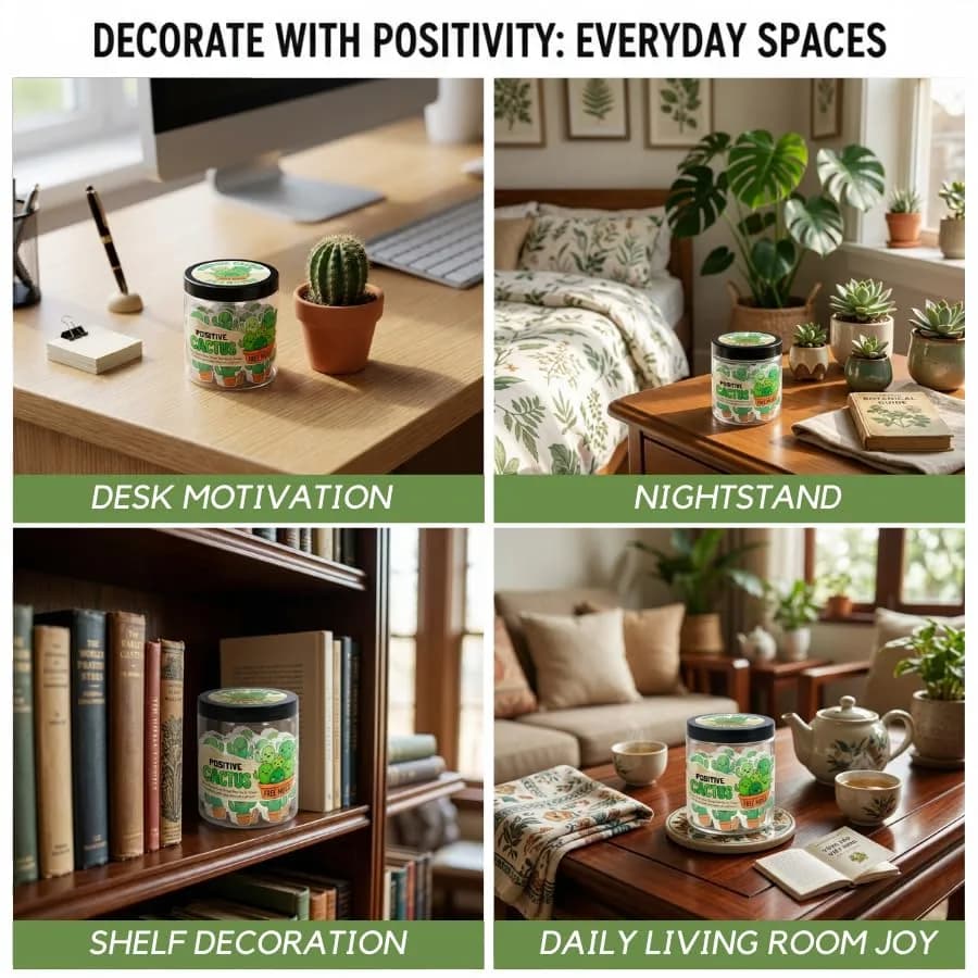 DEARMINE Positive Cactus Jar with 60 Daily Affirmation Cards, Emotional Support Plant Cactus Gifts, Stress Relief, Motivational Gift, Cactus Plushies, Mini Plant Toy Decor, Funny Gifts for Women (Pack of 1) - view 6