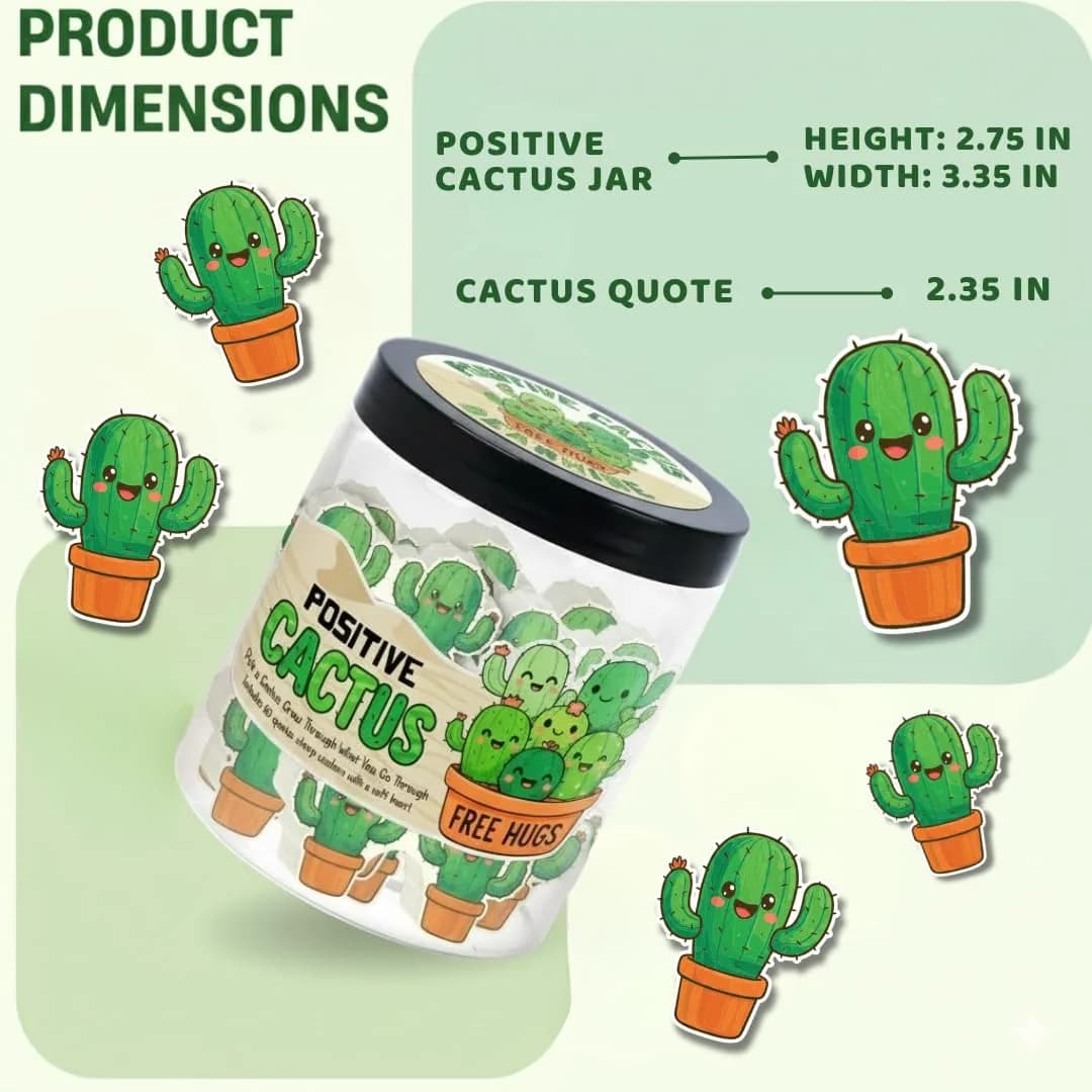 DEARMINE Positive Cactus Jar with 60 Daily Affirmation Cards, Emotional Support Plant Cactus Gifts, Stress Relief, Motivational Gift, Cactus Plushies, Mini Plant Toy Decor, Funny Gifts for Women (Pack of 1) - view 8