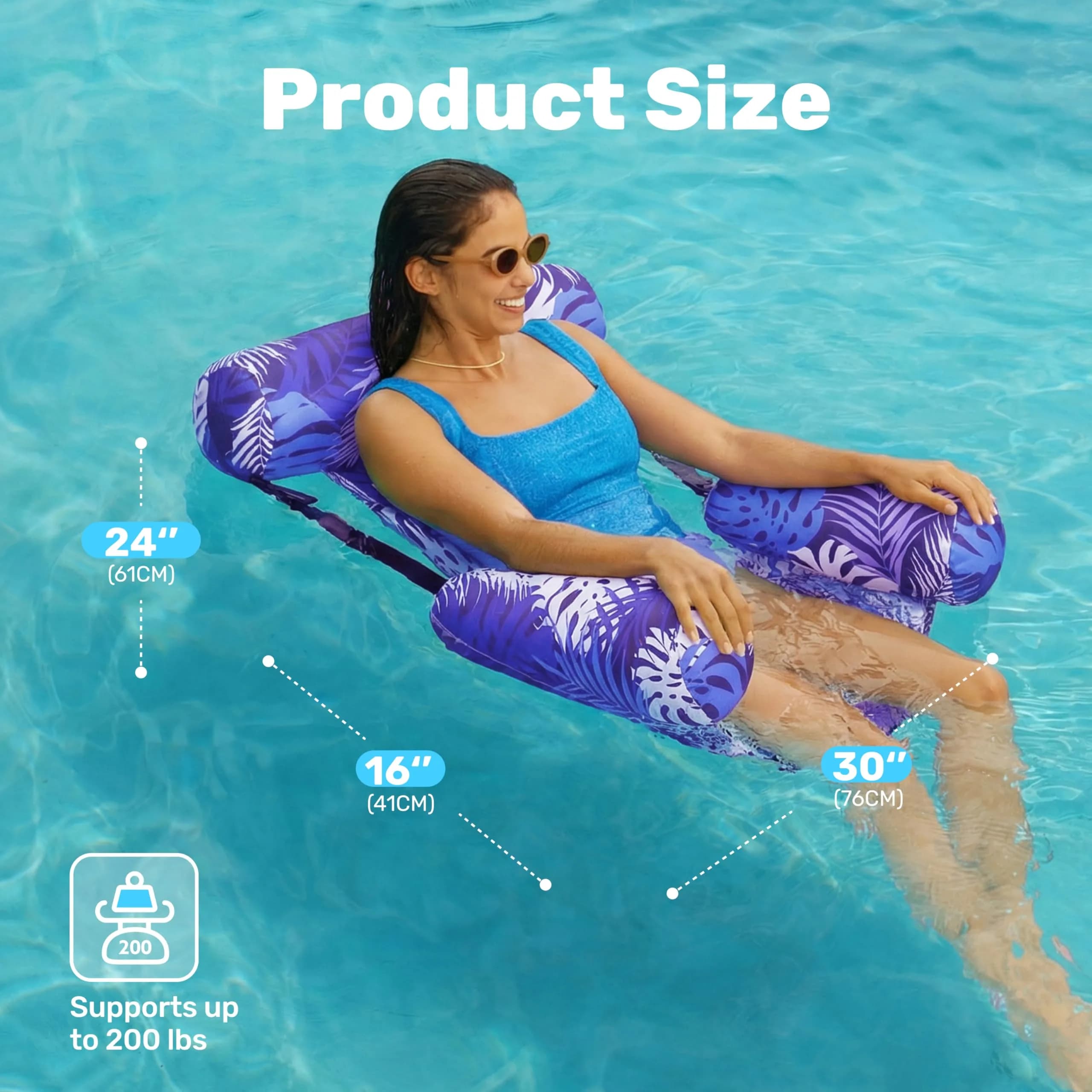 Sloosh Inflatable Pool Floats Adult 2-Pack | Tropical Leaves-Purple,Pink (30"x16"x32" each) - view 5