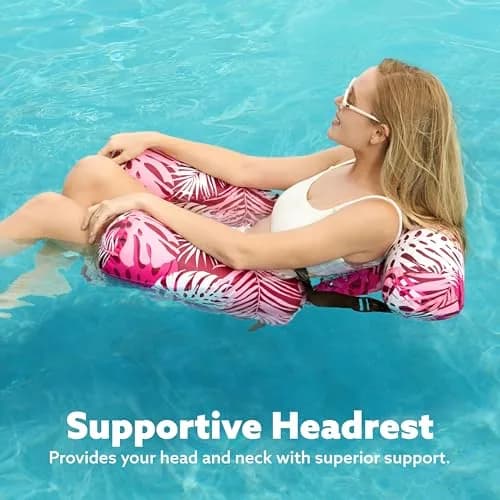 Sloosh Inflatable Pool Floats Adult 2-Pack | Tropical Leaves-Purple,Pink (30"x16"x32" each) thumbnail 6