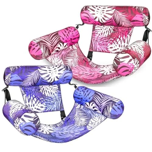 Sloosh Inflatable Pool Floats Adult 2-Pack | Tropical Leaves-Purple,Pink (30"x16"x32" each) thumbnail 1