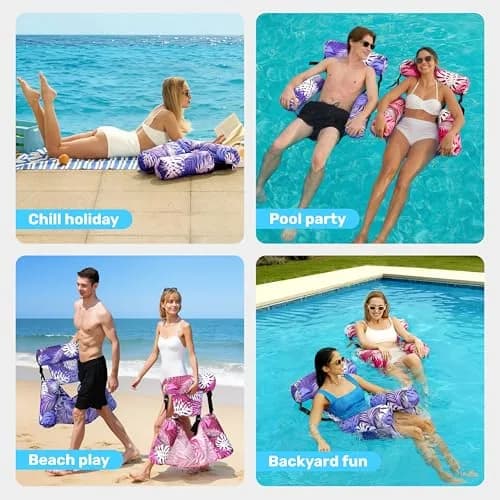 Sloosh Inflatable Pool Floats Adult 2-Pack | Tropical Leaves-Purple,Pink (30"x16"x32" each) thumbnail 8