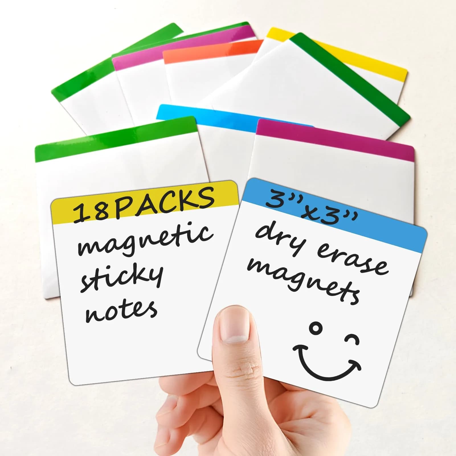 NIUBIKLUS Magnetic Dry Erase Board Labels 3" x 3" (18 Pack) | Reusable Notes for Fridge, Locker, Cabinet - main product image