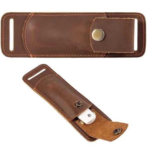 QCWN Leather Pocket Knife Sheath for Belt Loop Folding EDC Knife Holster Open Top Holder Case Fits 5 inch Folding Knife Buck 110 Western Belt Knife Holder Horizontal (Brown) | Durable Leather Design thumbnail 1