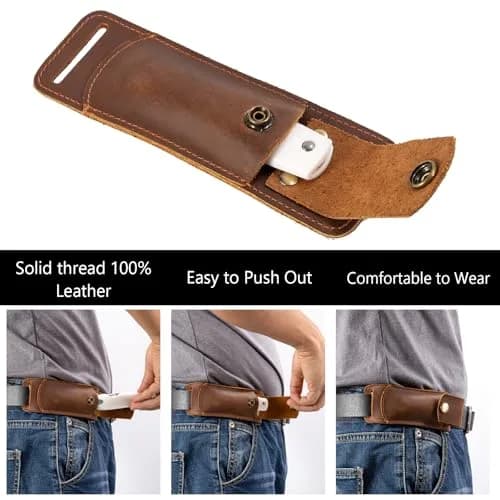 QCWN Leather Pocket Knife Sheath for Belt Loop Folding EDC Knife Holster Open Top Holder Case Fits 5 inch Folding Knife Buck 110 Western Belt Knife Holder Horizontal (Brown) | Durable Leather Design thumbnail 4