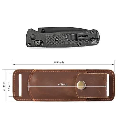 QCWN Leather Pocket Knife Sheath for Belt Loop Folding EDC Knife Holster Open Top Holder Case Fits 5 inch Folding Knife Buck 110 Western Belt Knife Holder Horizontal (Brown) | Durable Leather Design thumbnail 5
