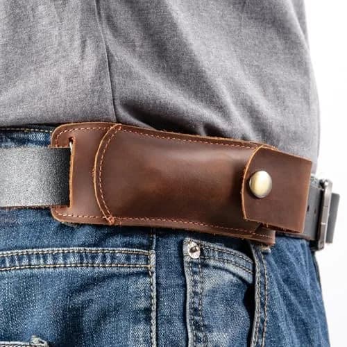 QCWN Leather Pocket Knife Sheath for Belt Loop Folding EDC Knife Holster Open Top Holder Case Fits 5 inch Folding Knife Buck 110 Western Belt Knife Holder Horizontal (Brown) | Durable Leather Design thumbnail 2