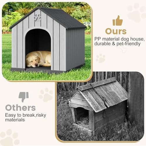 Fancyango Large Dog House Outdoor Indoor Waterproof with Air Vents Elevated Floor | Durable Plastic Shelter (Sky Blue, 38.2''L×36''W×37''H) thumbnail 4