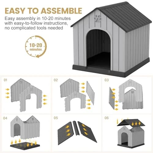 Fancyango Large Dog House Outdoor Indoor Waterproof with Air Vents Elevated Floor | Durable Plastic Shelter (Sky Blue, 38.2''L×36''W×37''H) thumbnail 5